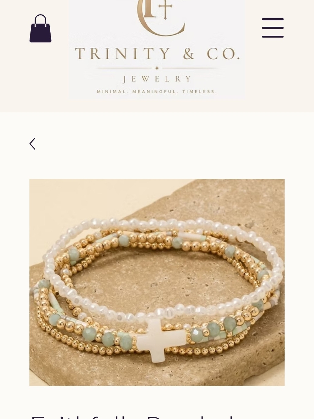 Trinity Gold, White and Aqua Beaded Cross Bracelet Set